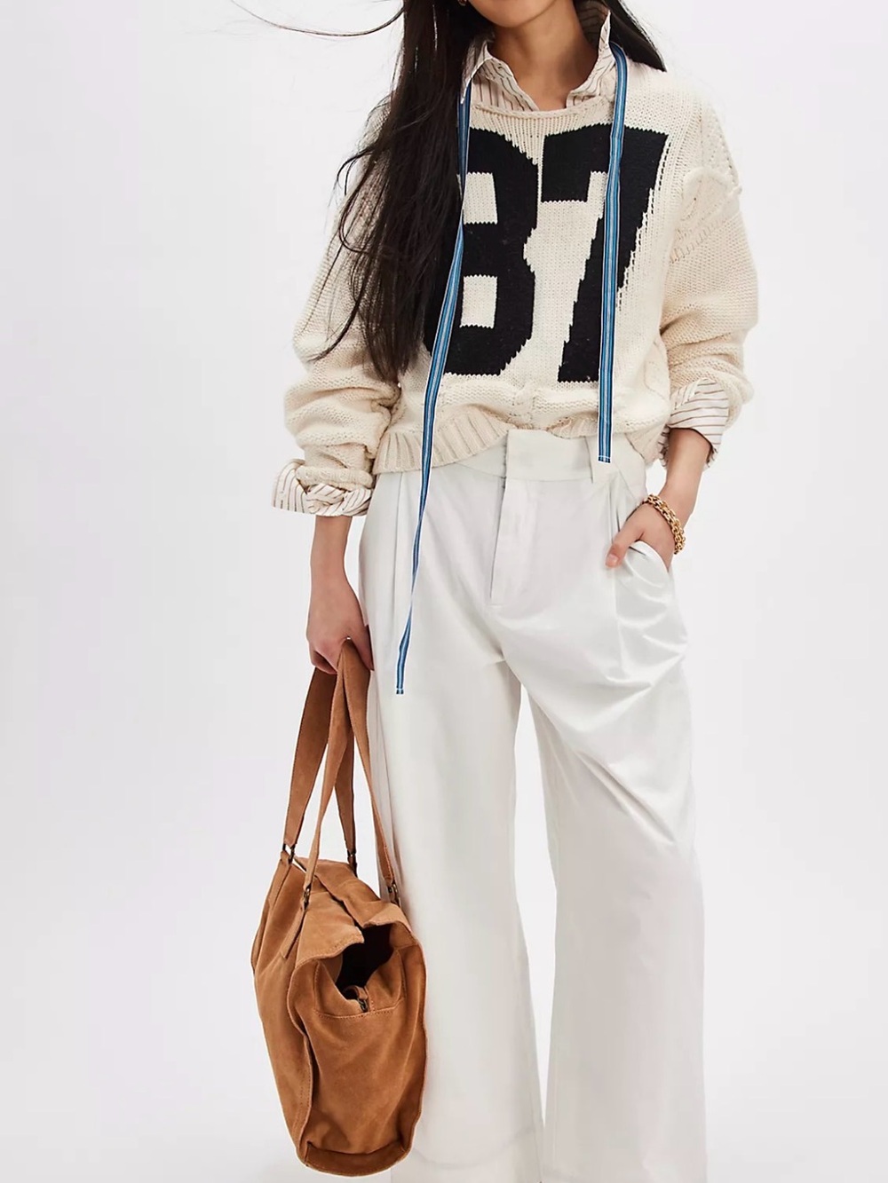 Free People White pleated wide leg Chinos 0